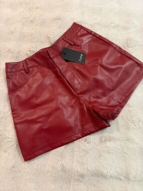Fate Red Faux Leather High-Waist Shorts